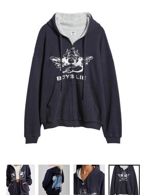 Boys Lie Guarded Angel Interlock Harley Navy Zip-Up Size XS OVERSIZED EUC
